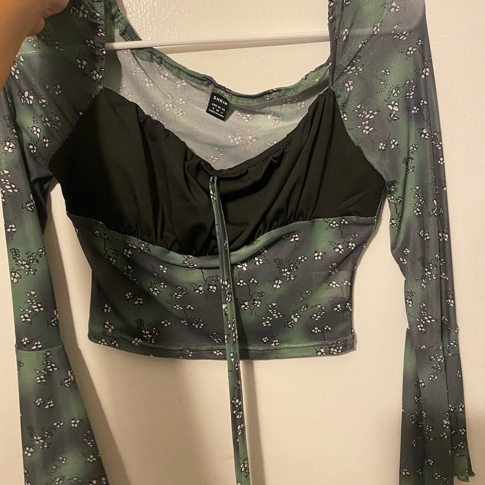 green sheer long sleeve crop top